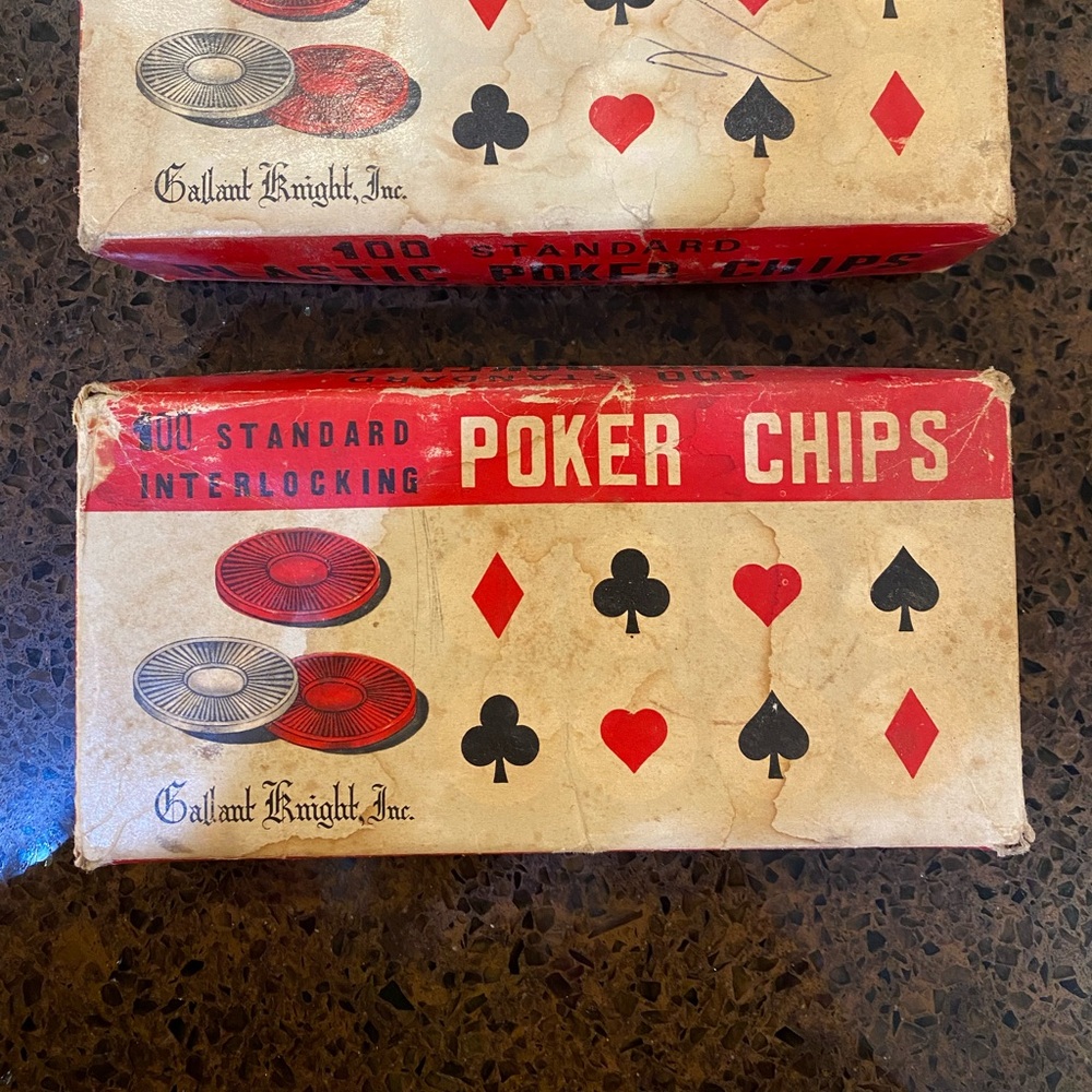 Vintage Gallant Knight poker chips in original boxes.